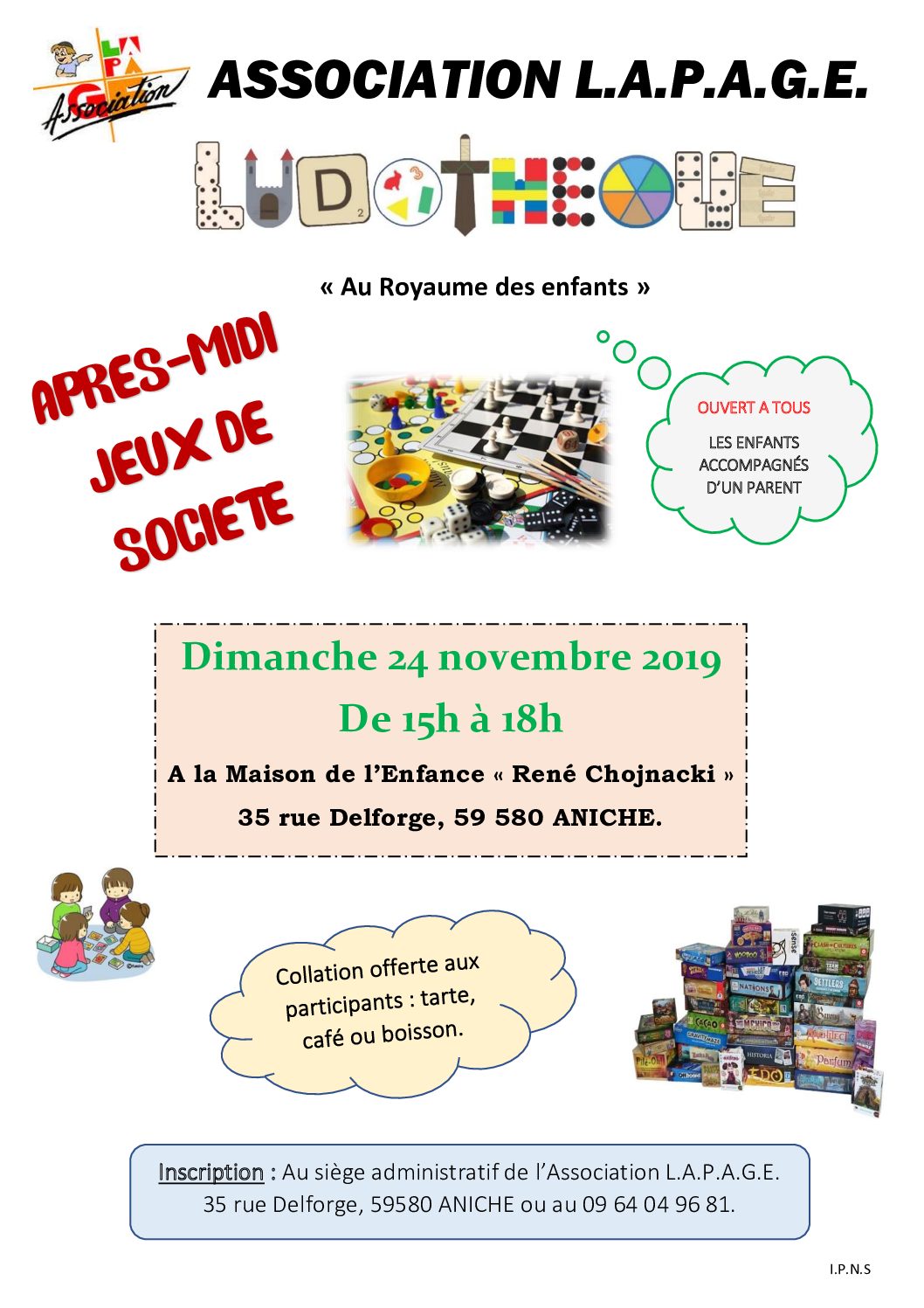 Affiche A4 Après midi jeux du 24 11 2019