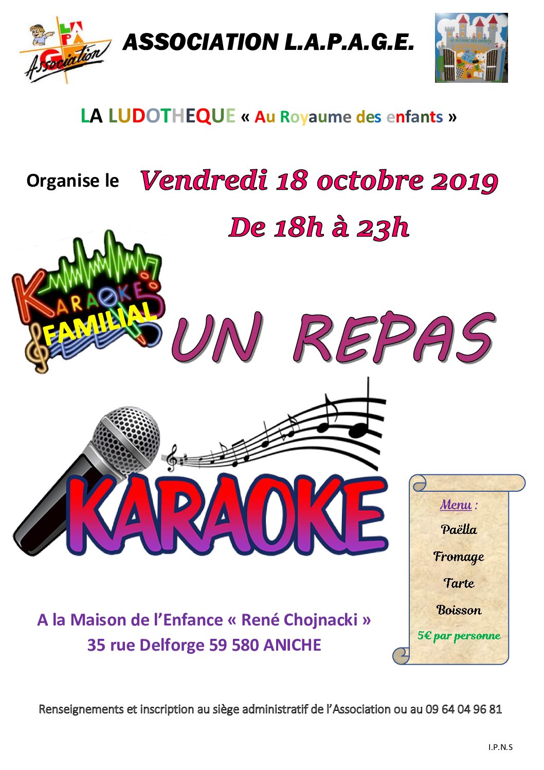Affiche A4 Repas Karaoke du 18 10 19