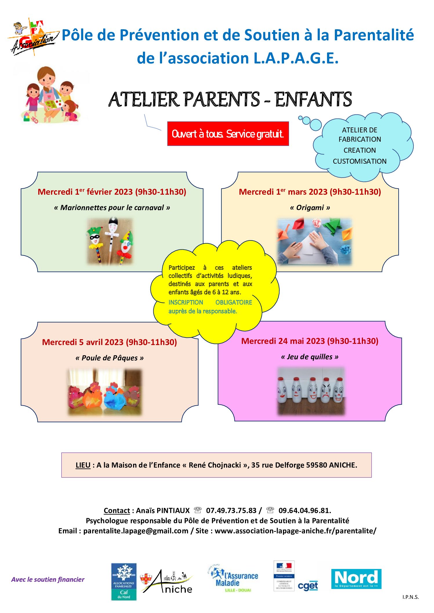 Affiche A3 Ateliers Parents Enfants 1er semestre 2023