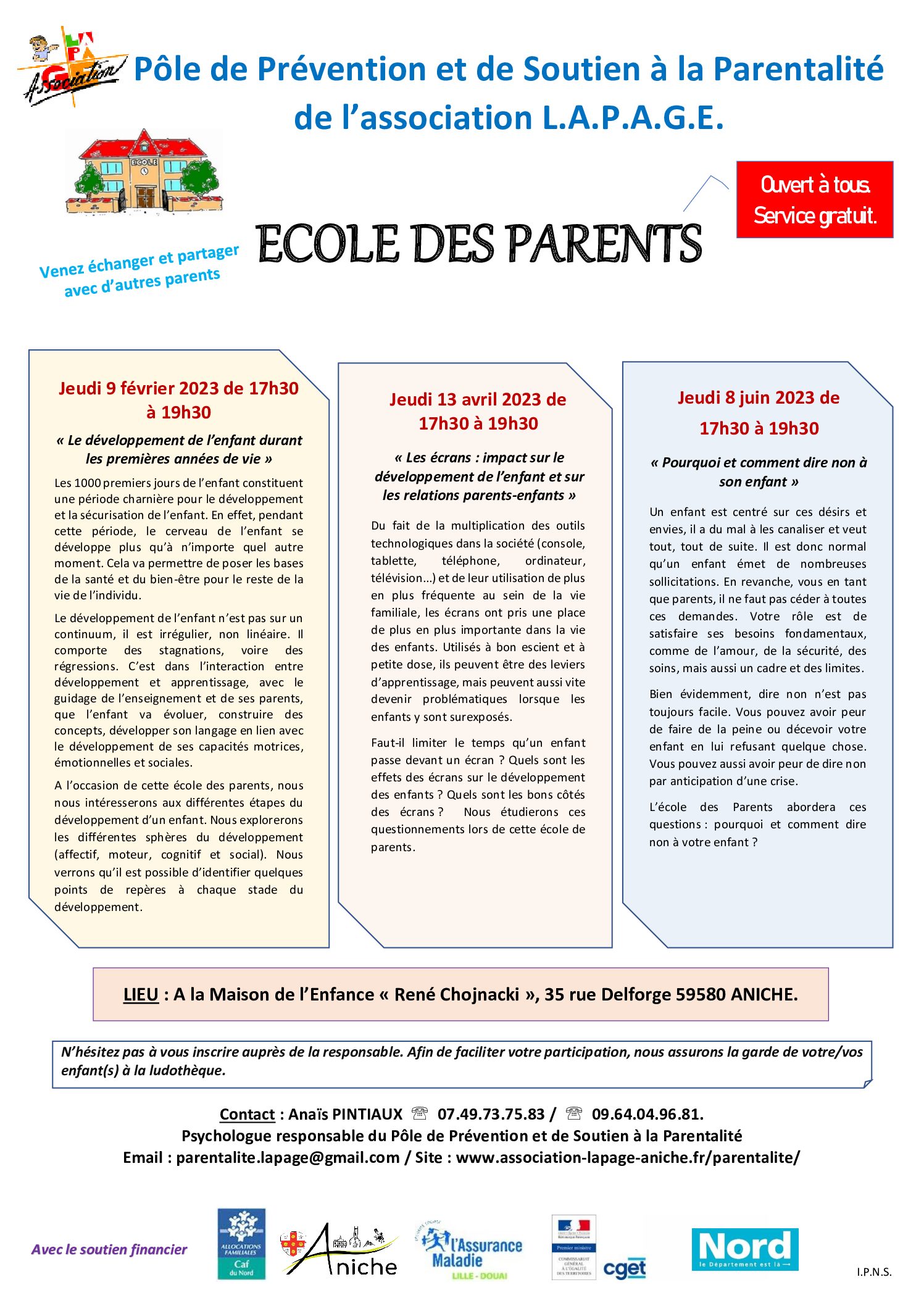 Affiche A3 Ecole des parents 1er semestre 2023